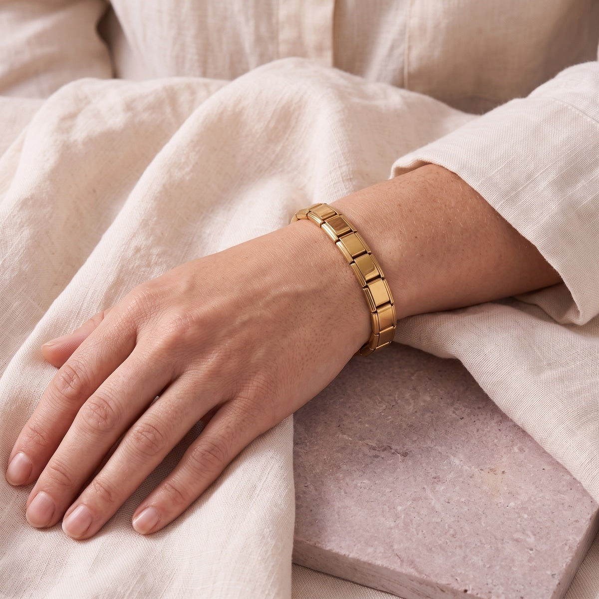 Gold Little Links Bracelet At A Dressing Vanity